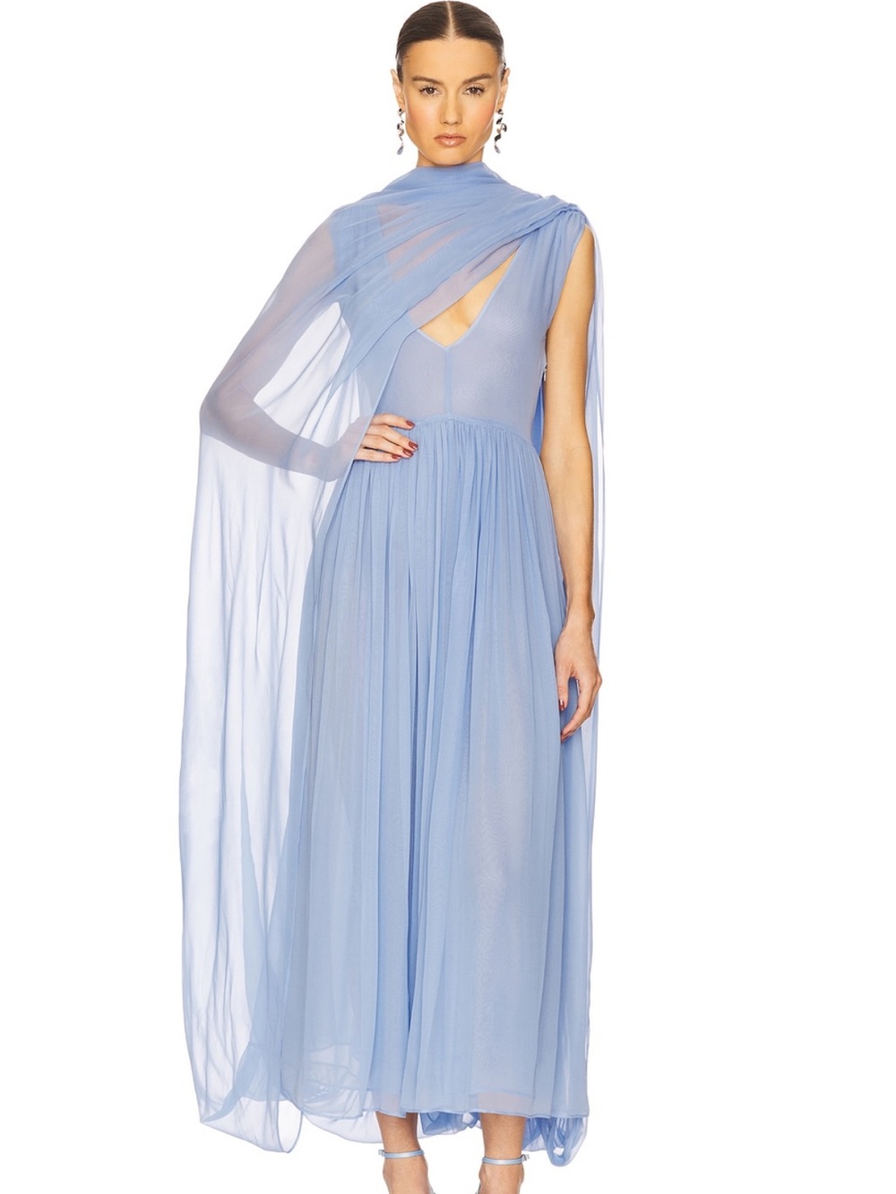 REVOLVE Light Blue Chiffon Maxi Dress with Draped Cape - Picture 3 of 7